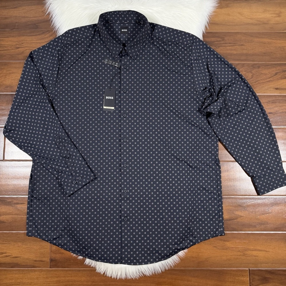 Hugo Boss Size 3XL Roan Kent Button Up Long Sleeve Performance Shirt Slim Fit